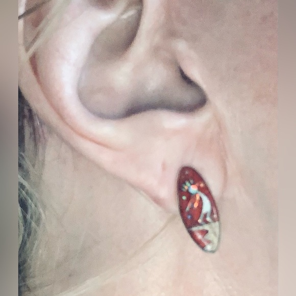 Coral & Multi Gemstone Kokopelli Earrings and Pendant on 24" adjustable SS Chain - Picture 9 of 14